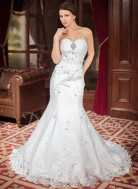 Trumpetmermaid Sweetheart Chapel Train Satin Organza Wedding Dress