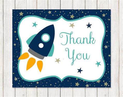 Rocket Ship Thank You Cards Baby Shower Boys Outer Space Spaceship