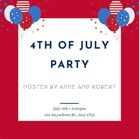 4th Of July Party Invitation Template Digital Template Canva Template