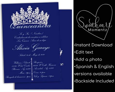 Blue Quinceanera Invitation Blue And Sliver Blue Quince Etsy