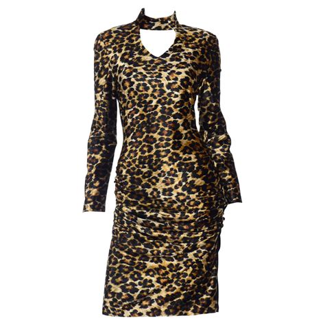 patrick kelly vintage sexy 80s leopard print off shoulder cheetah dress