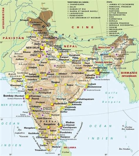 Carte d'Inde : Plan touristique Inde du Sud