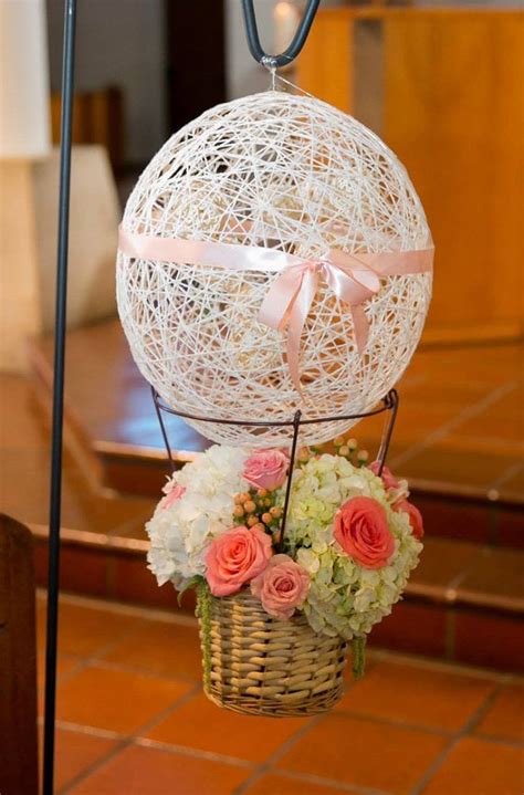 Cut ribbon for hot air balloon centerpiece. Handmade Hot Air Balloon Centerpiece Basket by ...