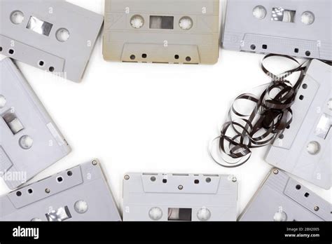 Group Of Old Cassette Tapes On White Background Stock Photo Alamy