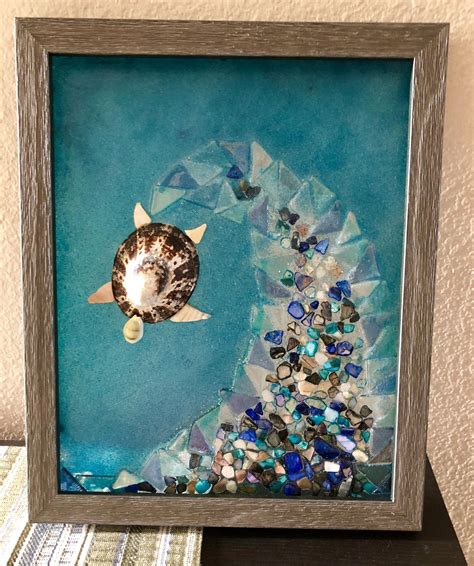 Resin Glass Art I Used Resin To Adhere Sea Glass And Colored Broken Shell Pieces To Create A