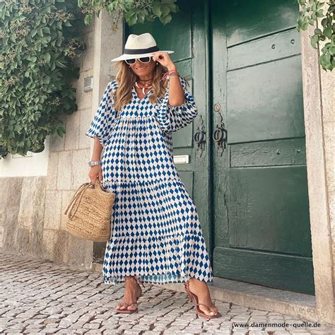 Kleider Kariertes Kleid Sommer Boho Strandkleid V