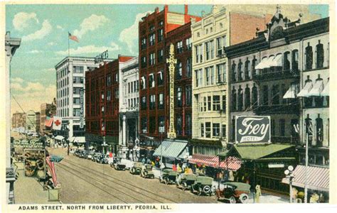 Peoria Illinois Adams Street North From Liberty Vintage Postcard