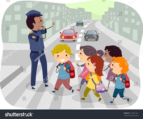 Illustration Kids Using Pedestrian Lane While Stock Vector 133921022