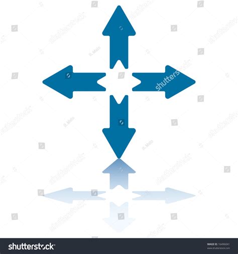 4 Arrows With Reflection On Bottom Plane Pointing North South East And West Stock Vector