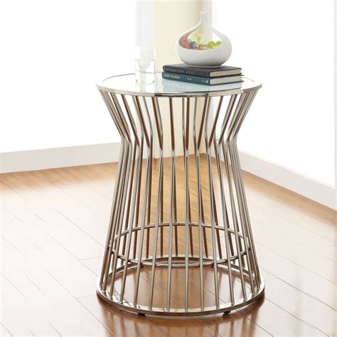 Cyril Contemporary Glam Metal Frosted Glass Drum Accent Table By
