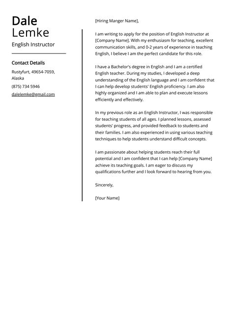 English Instructor Cover Letter Example Free Guide