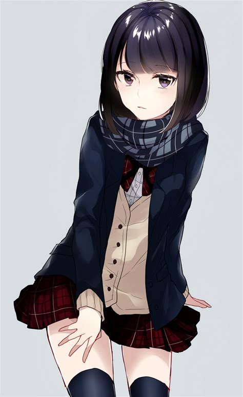 papel de parede ilustração anime meninas anime cabelo curto cabelo preto suéter roupas