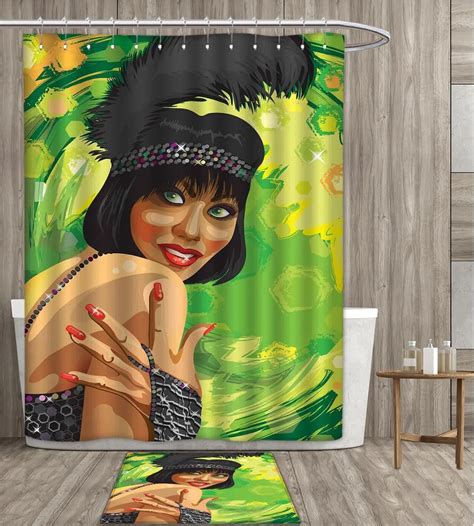 Vintage Shower Curtain Digital Printing Retro Sexy Woman Portrait In