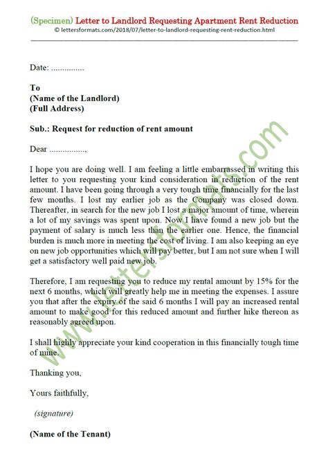Sample Letter To Landlord Requesting Reduction In House Rent