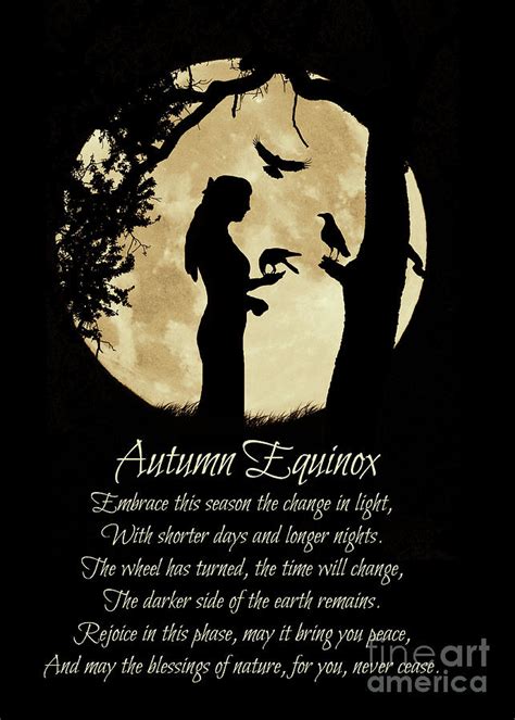 Autumn Equinox Blessing With Girl And Ravens Oak Tree And Moon