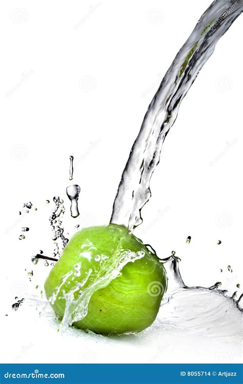 Water Splash On Green Apple Stock Images Image 8055714