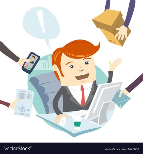 Very Busy Office Man Working Hard Royalty Free Vector Image