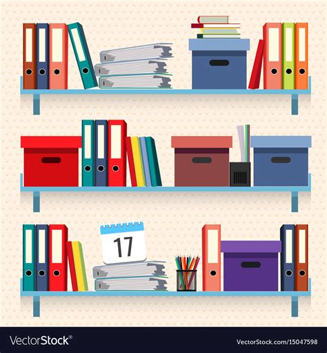 Documents And Folders On Shelves Set Royalty Free Vector