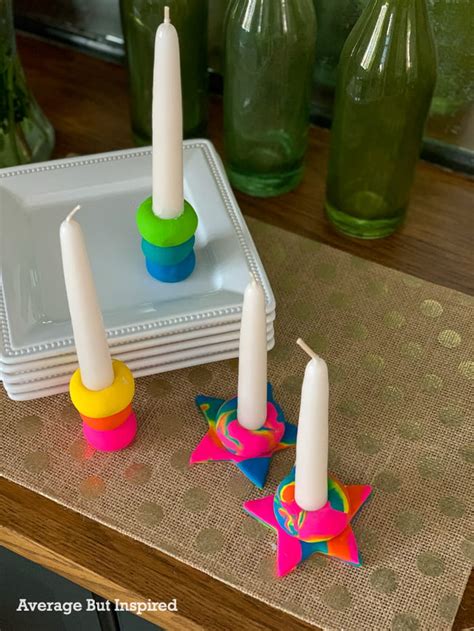 Diy Rainbow Polymer Clay Candle Holders Average But Inspired