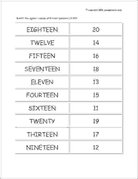 Matching Numbers With Their Names Worksheet