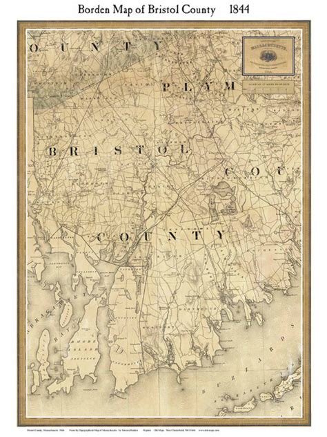 Bristol County Massachusetts 1844 Old Map Custom Print Borden Ma