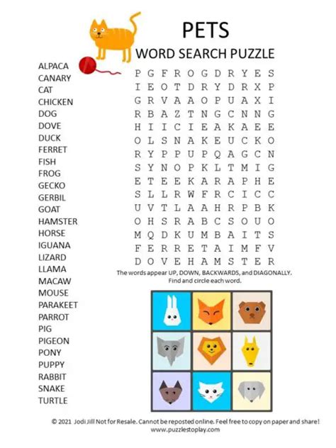 Pets Word Search Puzzle Puzzles To Play