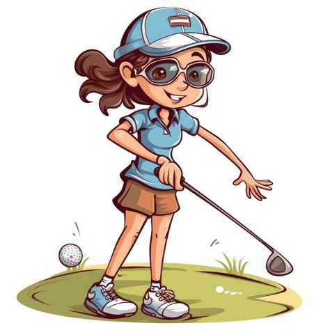 Girl Golfer Playing A Green Background Cartoon Illustration With