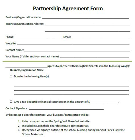 Free Printable Partnership Agreement Form Printable Forms Free Online