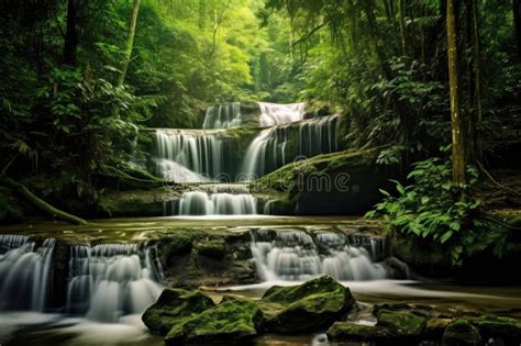 Whispering Waterfalls Serene Panorama Capturing Cascading Waterfalls