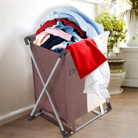 2 Sections Washing Clothes Organizer Storage Bag Laundry Folding Basket