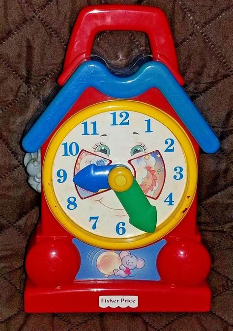 Fisher Price Learning Clock Red Wind Up Vintage 1994 Mouse Musical Toy