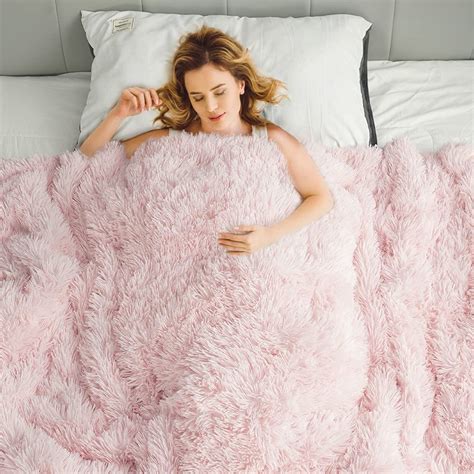 Junovo Soft Velvet Weighted Blanket 20lbs Queen Size Fluffy Heavy Blanket60x80 Pink