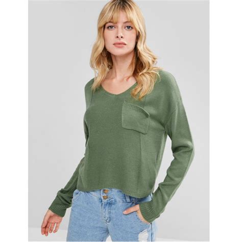 Buy Wipalo Pea Green Women Sweater Long Sleeve V Neck