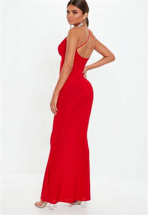 Red Slinky Cowl Maxi Dress Missguided