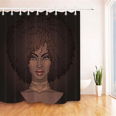 Afro African American Pretty Girl Black Woman Shower Curtain Liner Hook