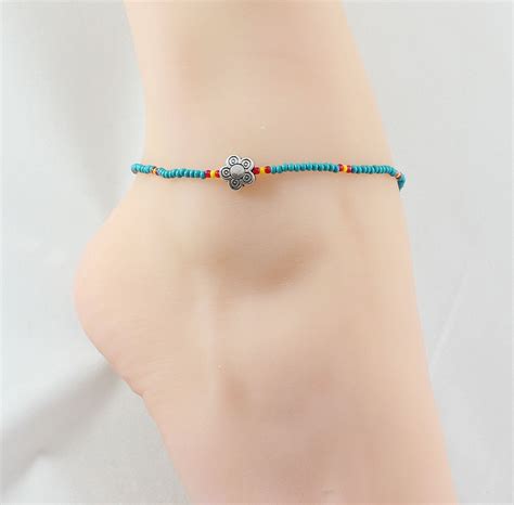 turquoise stretch anklet beach ankle bracelet delicate etsy ankle bracelets beaded jewelry