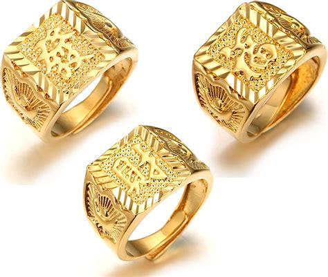 Halukakah Mens Gold Ring 3pcs Set18k Real Gold Filled Kanji Richluck