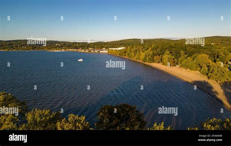 An Aerial View Of Croton Point Park With The Hudson River At Soft