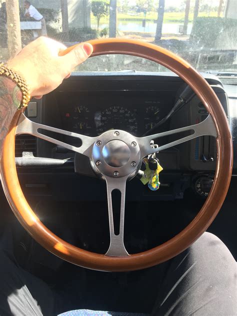 Installed a wood steering wheel in the van. Wood steering wheels are cool for us because they ...