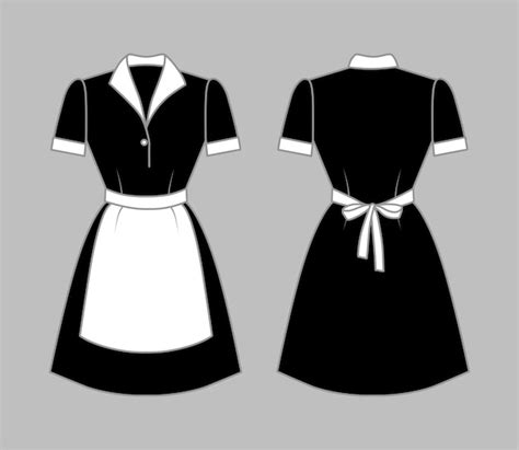 Premium Vector Black Maids Uniform With A White Apron Collar And Cuffs Front And Rear View