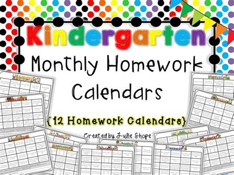 Kindergarten Monthly Homework Calendars 12 Calendars Full Of Homework