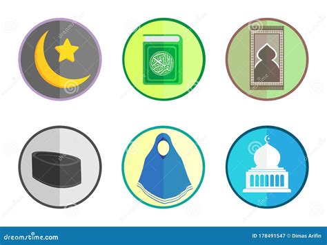 6 Round Islamic Flat Icon Set Stock Illustration Illustration Of