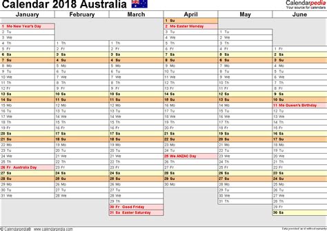 Australia Calendar 2018 Free Printable Pdf Templates
