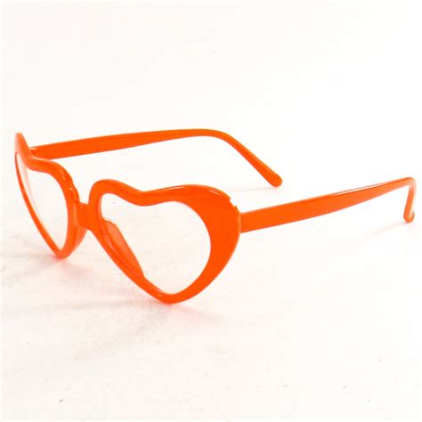 90s Fashion Eyeglasses Clear Lens Eye Glasses Orange Heart Etsy