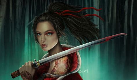 4k Wallpaper Anime Warrior Girl Katana Sword Samurai Download