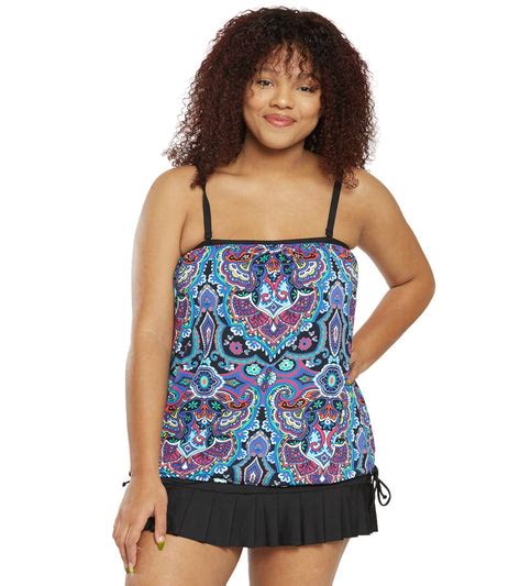 24th and ocean plus size hidden gem tie side blouson tankini top at