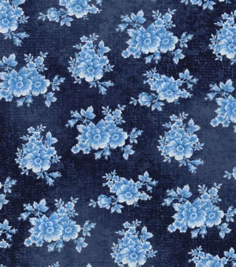 Blue Rose Pattern Cotton Fabric Blue Shades By Uniqueflowerchic