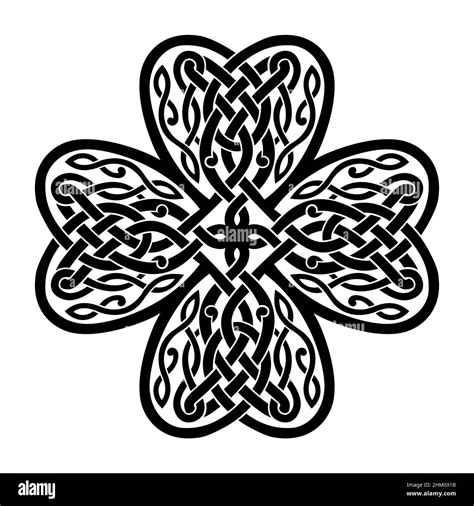 Four Leaf Clover Shaped Knot Made Of Celtic Heart Shape Knots Black