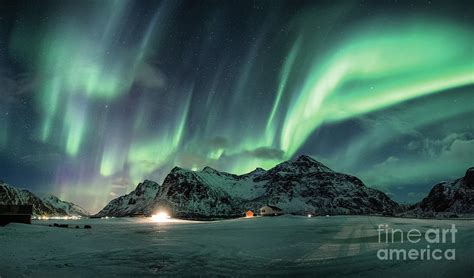 Aurora Borealis Over Snow Mountain Photograph By Thanayu