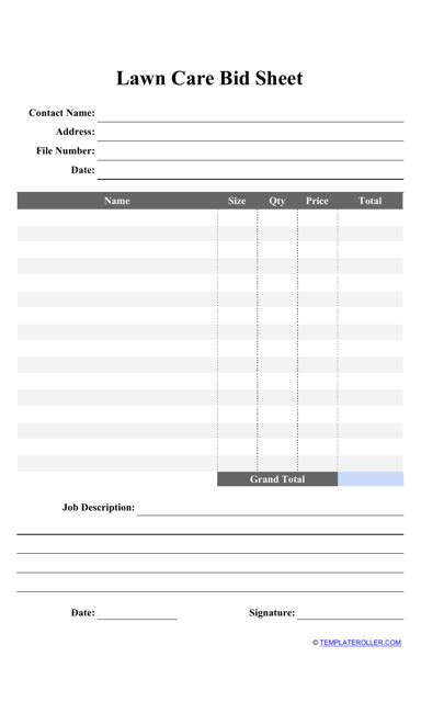 Lawn Care Bid Sheet Template Fill Out Sign Online And Download Pdf